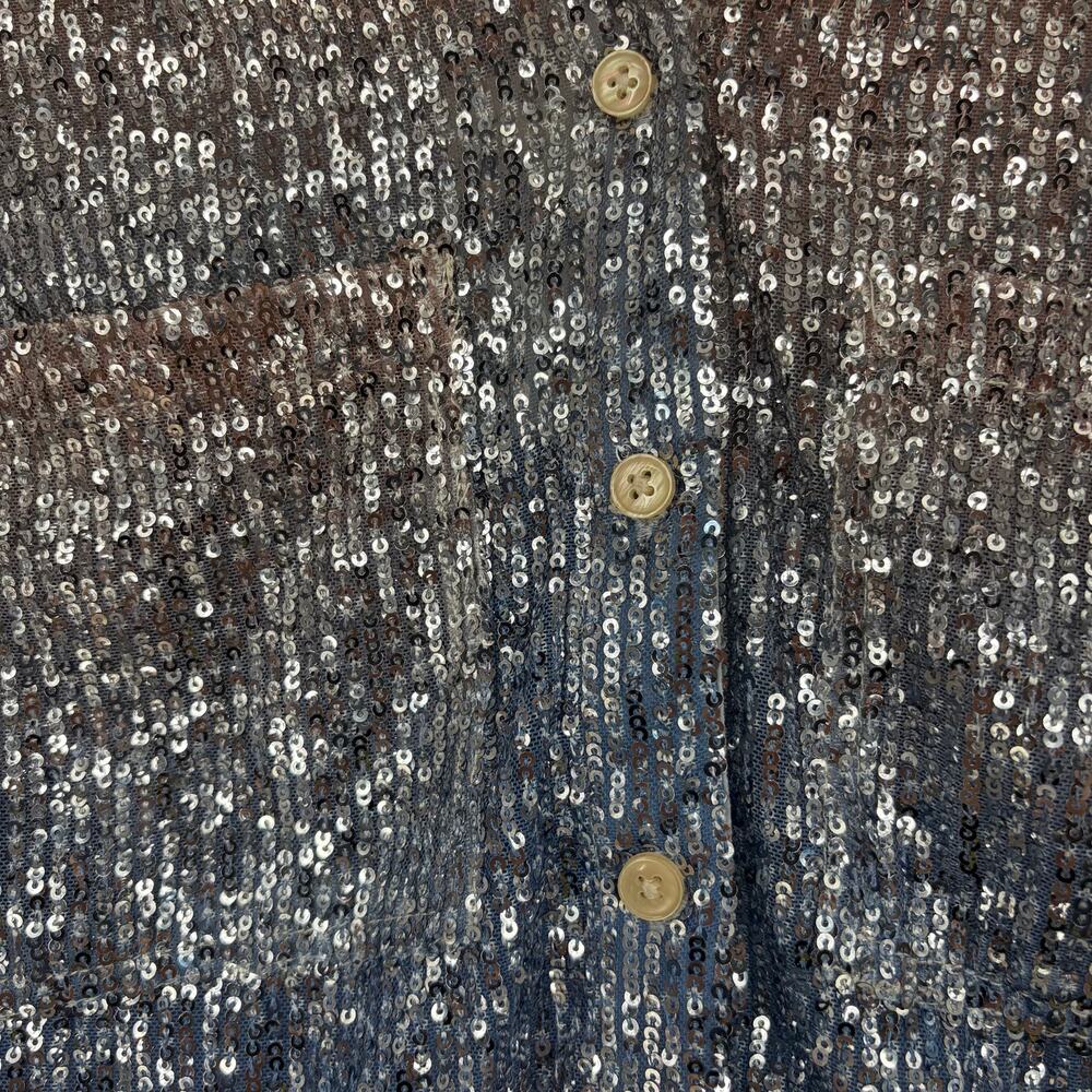 Anthropologie Ombre Sequin Button Down Blouse Pink Silver Mesh Top NWT S - Picture 10 of 13